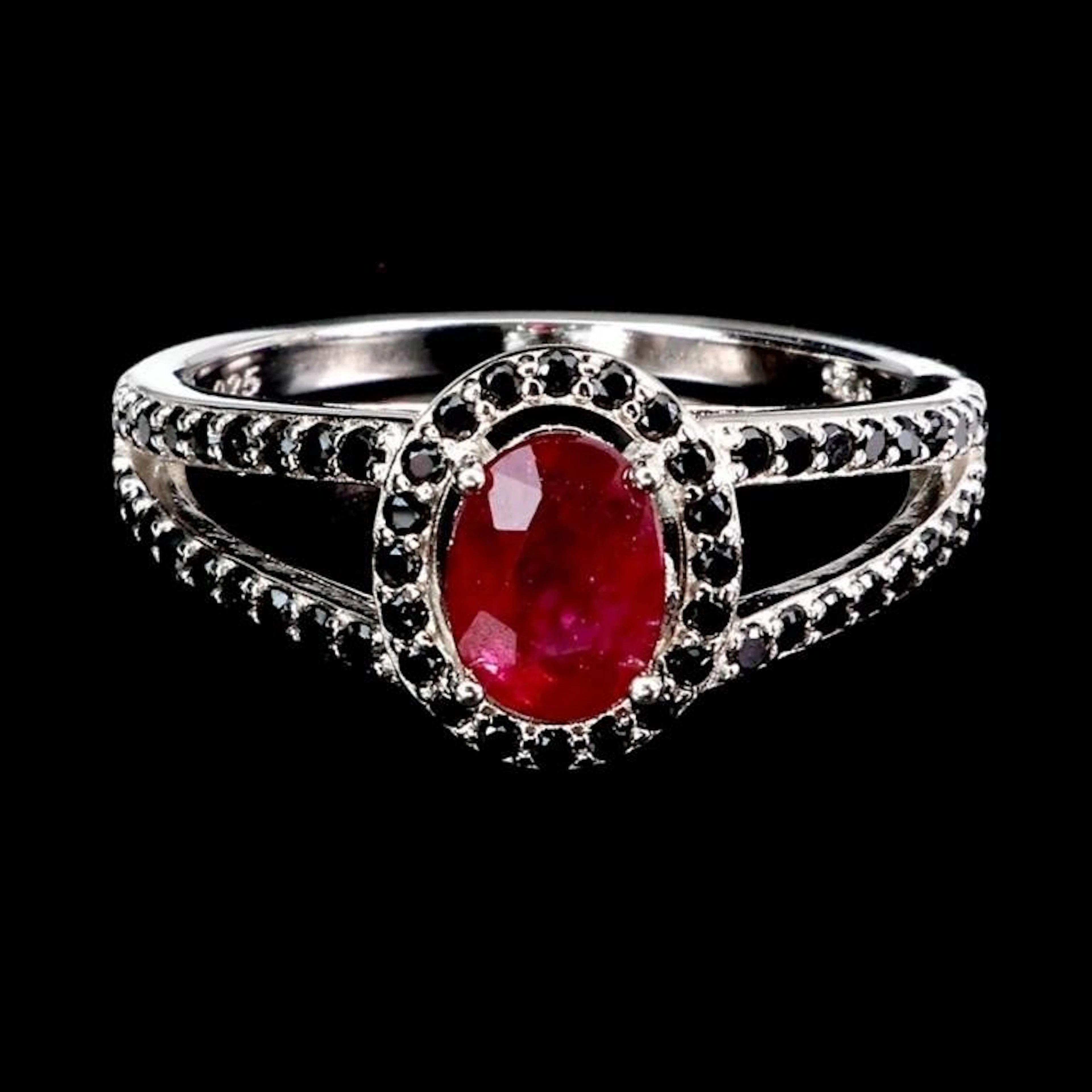 Natural Oval Red Ruby & Spinel Ring