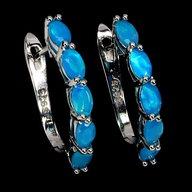 Natural Ethopian Blue Opal Earrings