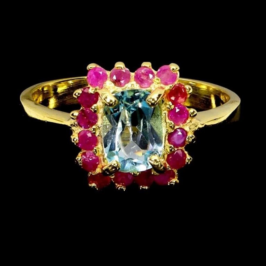 Natural Sky Topaz & Ruby Ring
