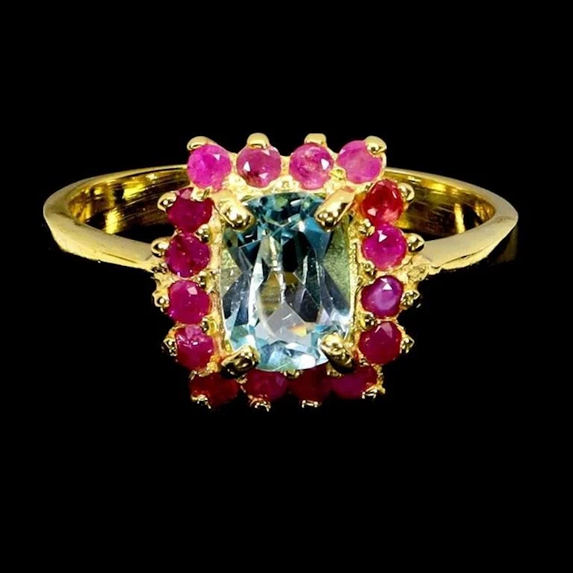 Natural Sky Topaz & Ruby Ring