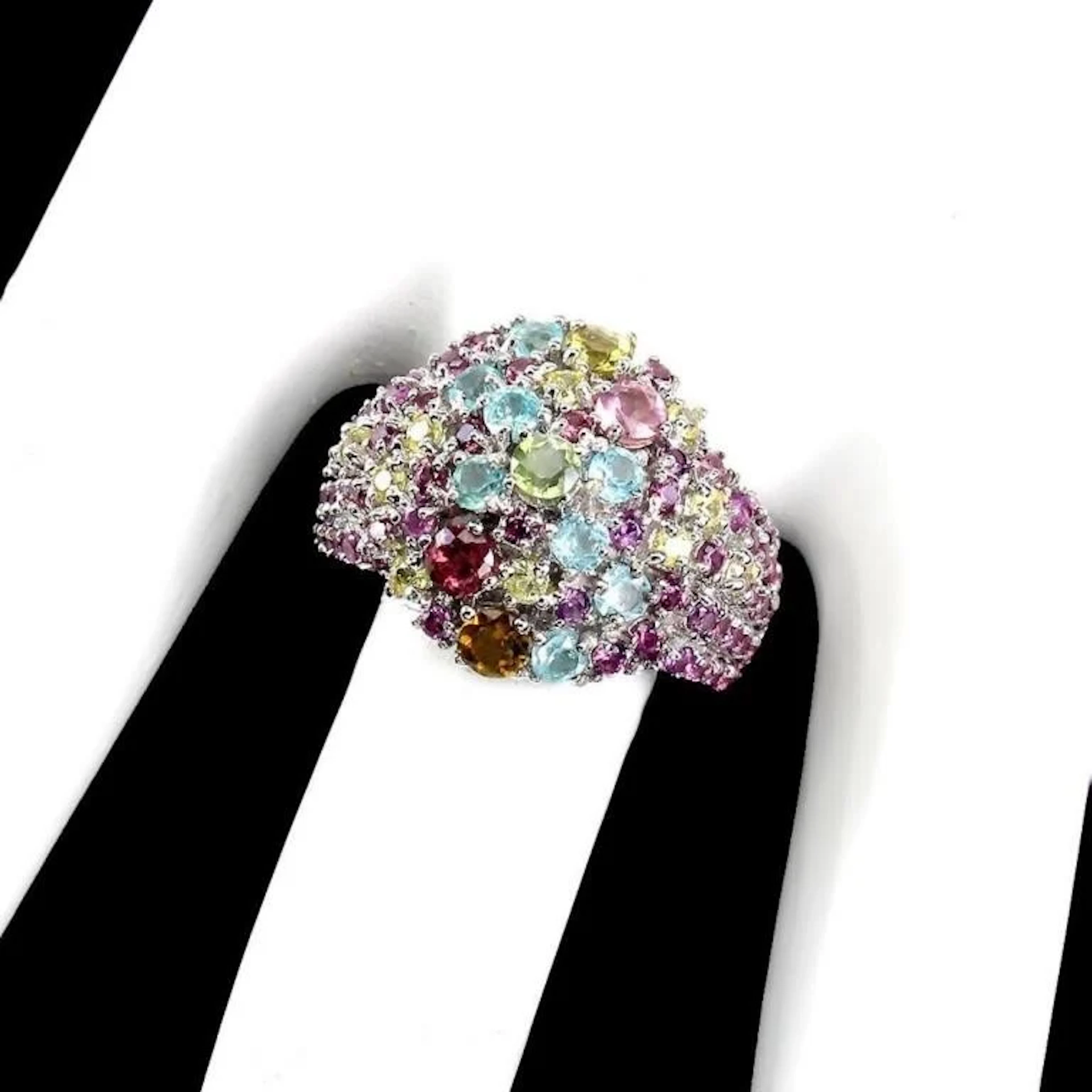 Natural Tourmaline Apatite Peridot Garnet Ring