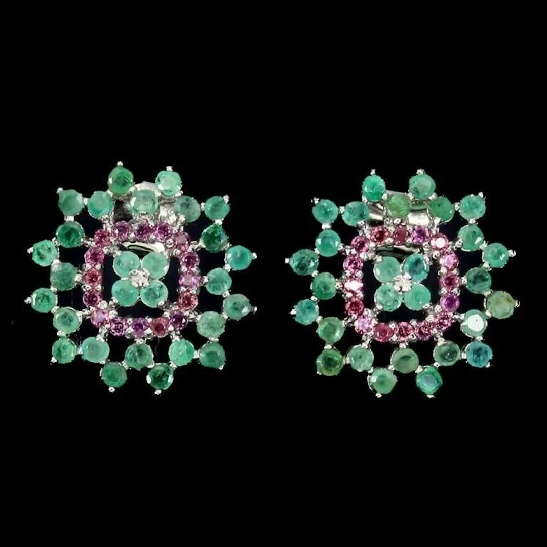 Natural Colombian Emerald & Rhodolite Garnet Earri