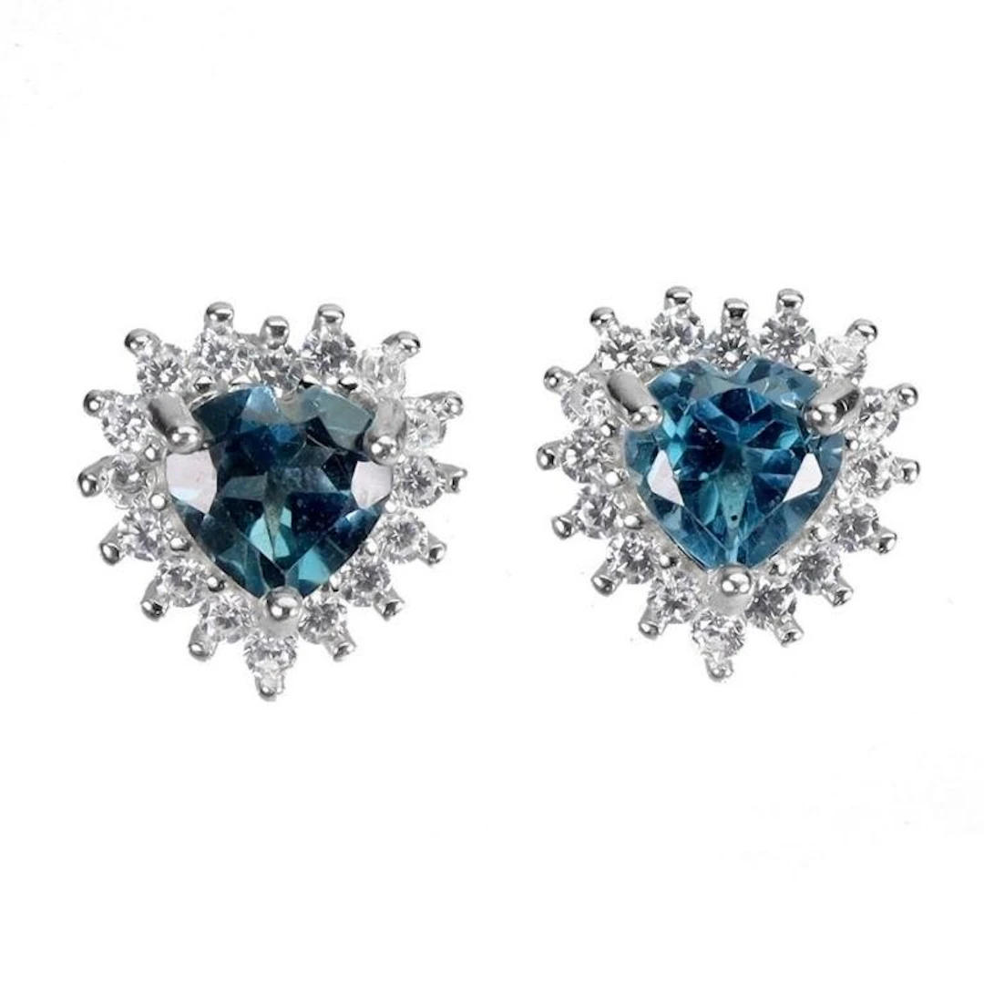 Natural London Blue Topaz Heart EarRings