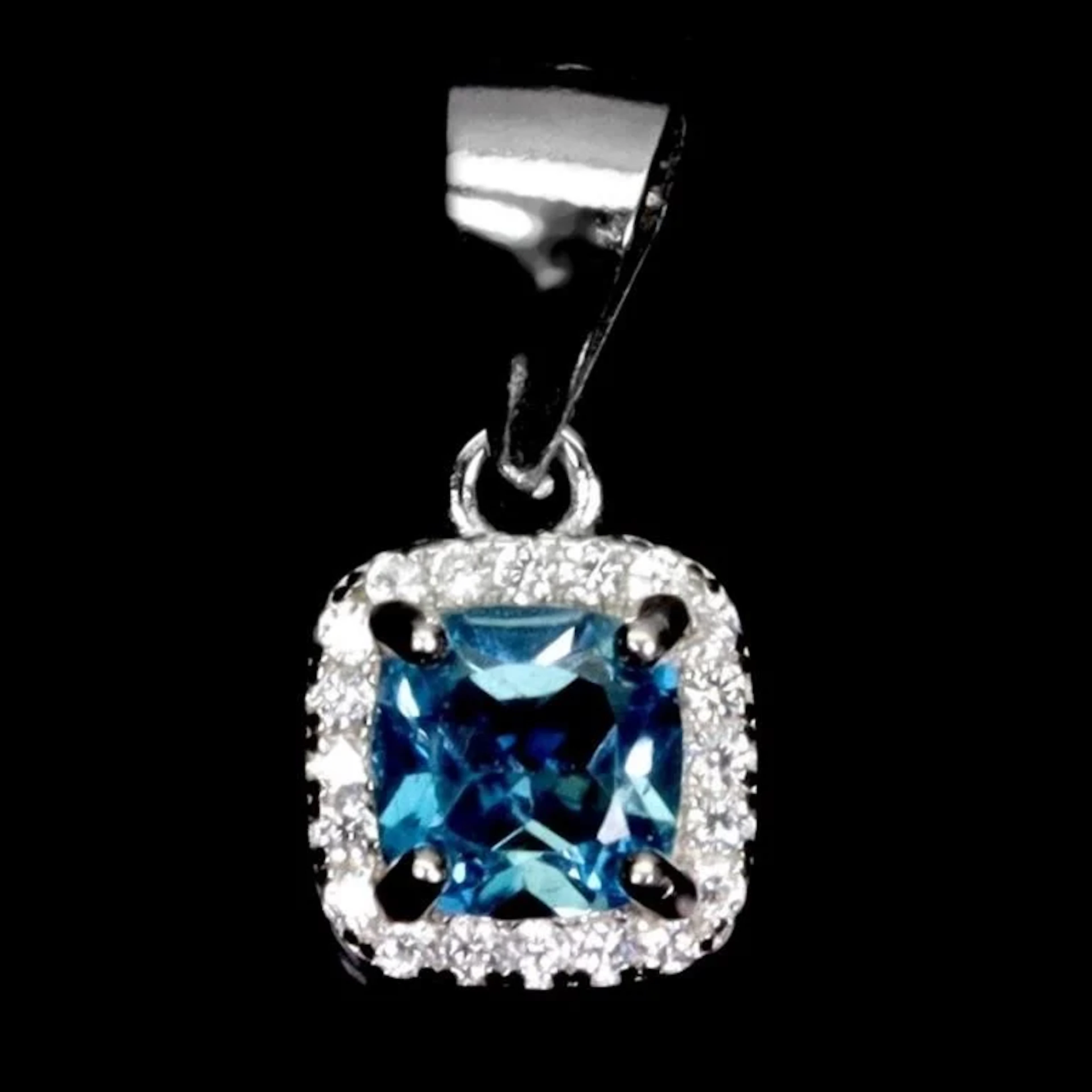 Natural Cushion London Topaz Pendant