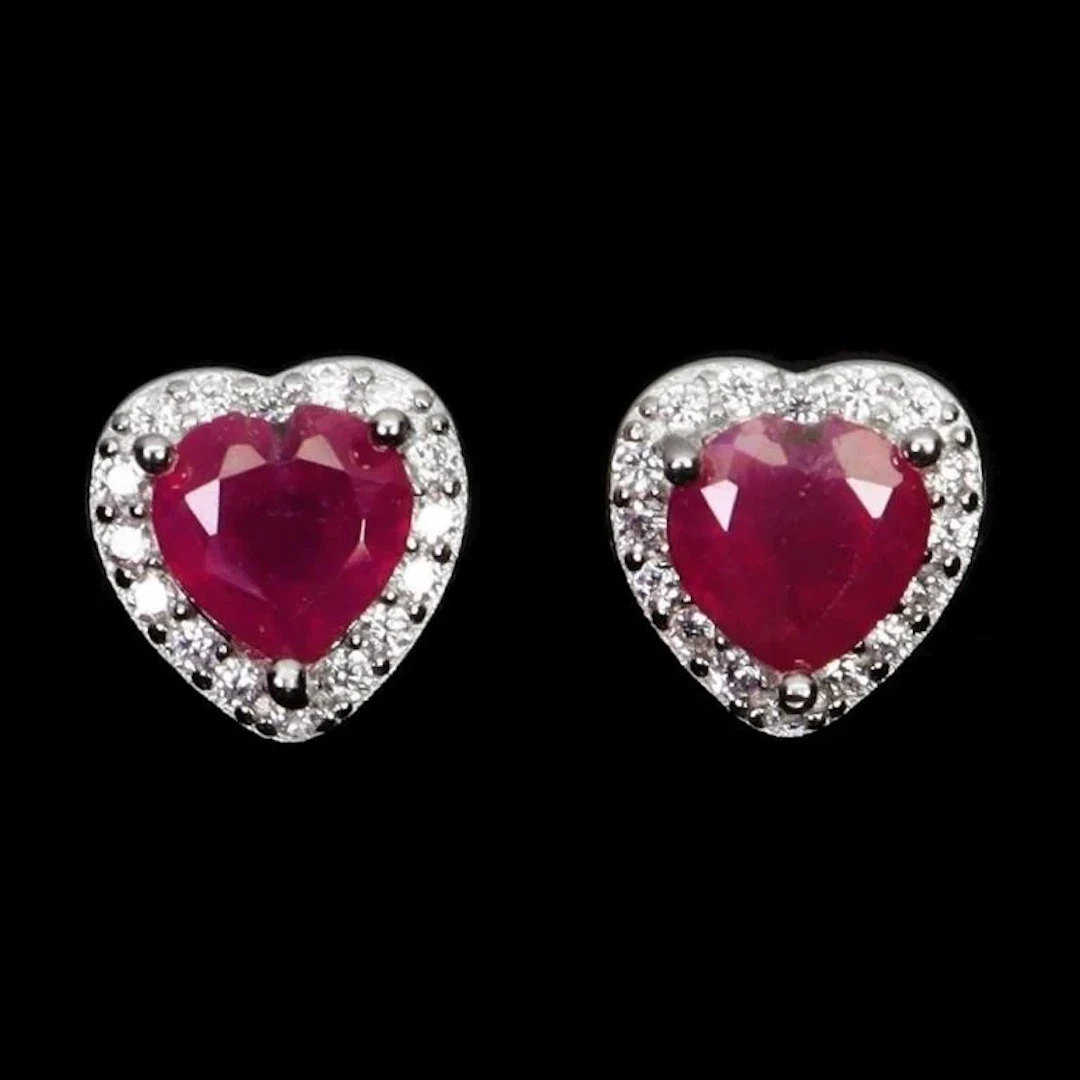 Natural Red Heart Ruby Earrings