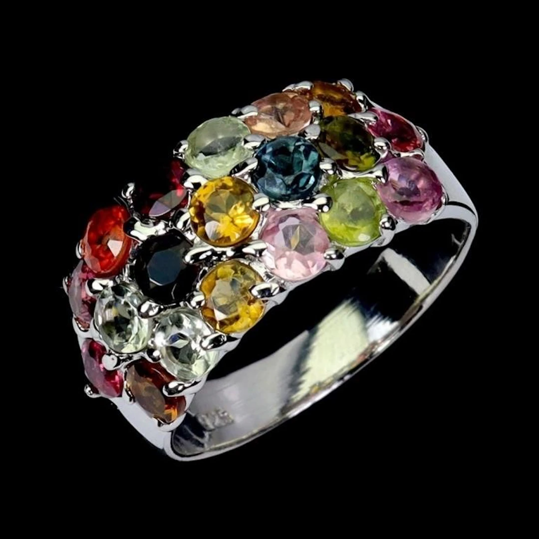 Natural Brazil Multi Color Tourmaline Ring