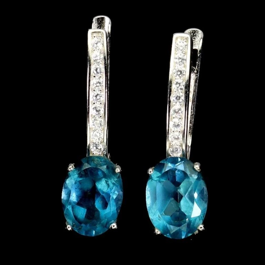 Natural Brazil London Blue Topaz Earrings
