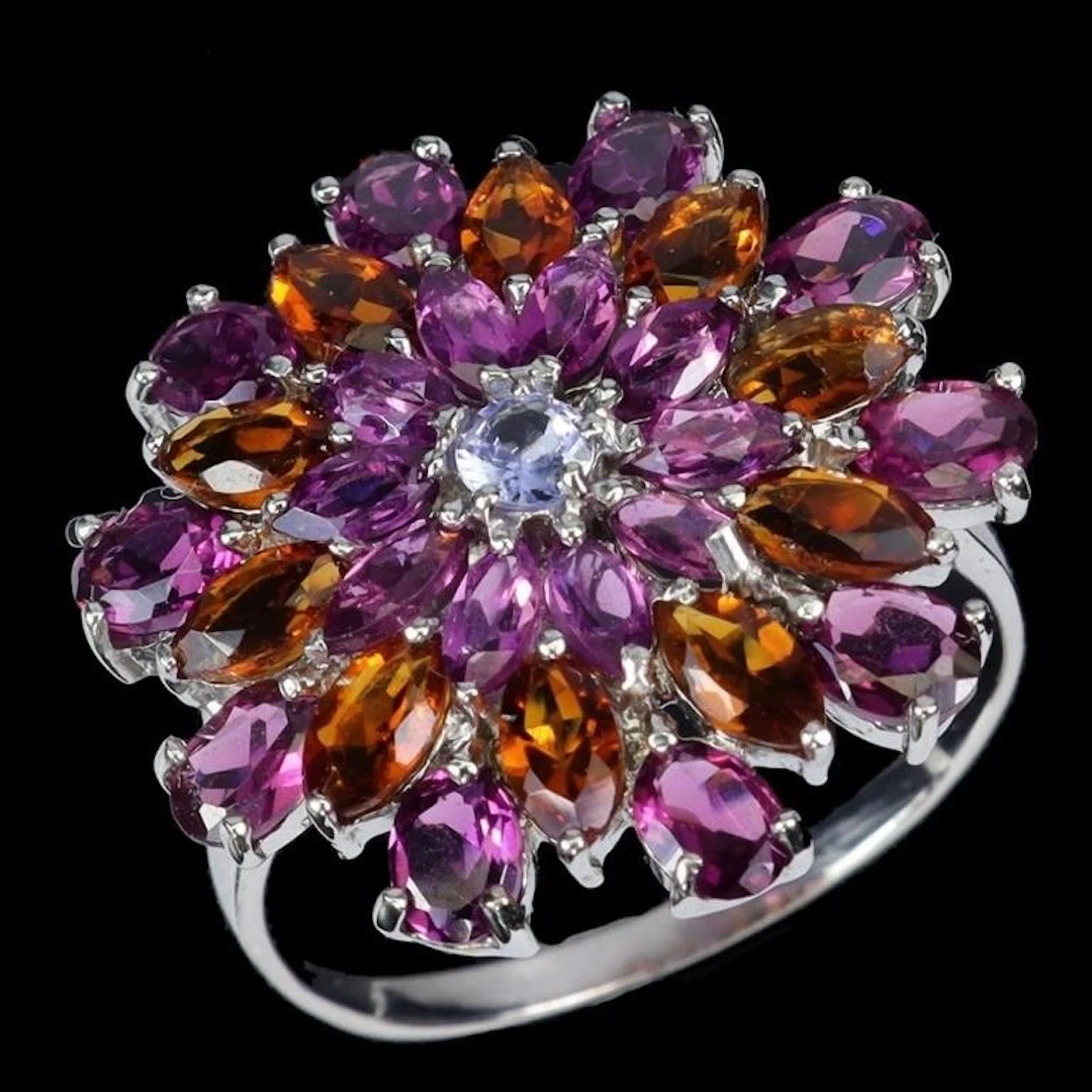 Natural Garnet Citrine Tanzanite Ring