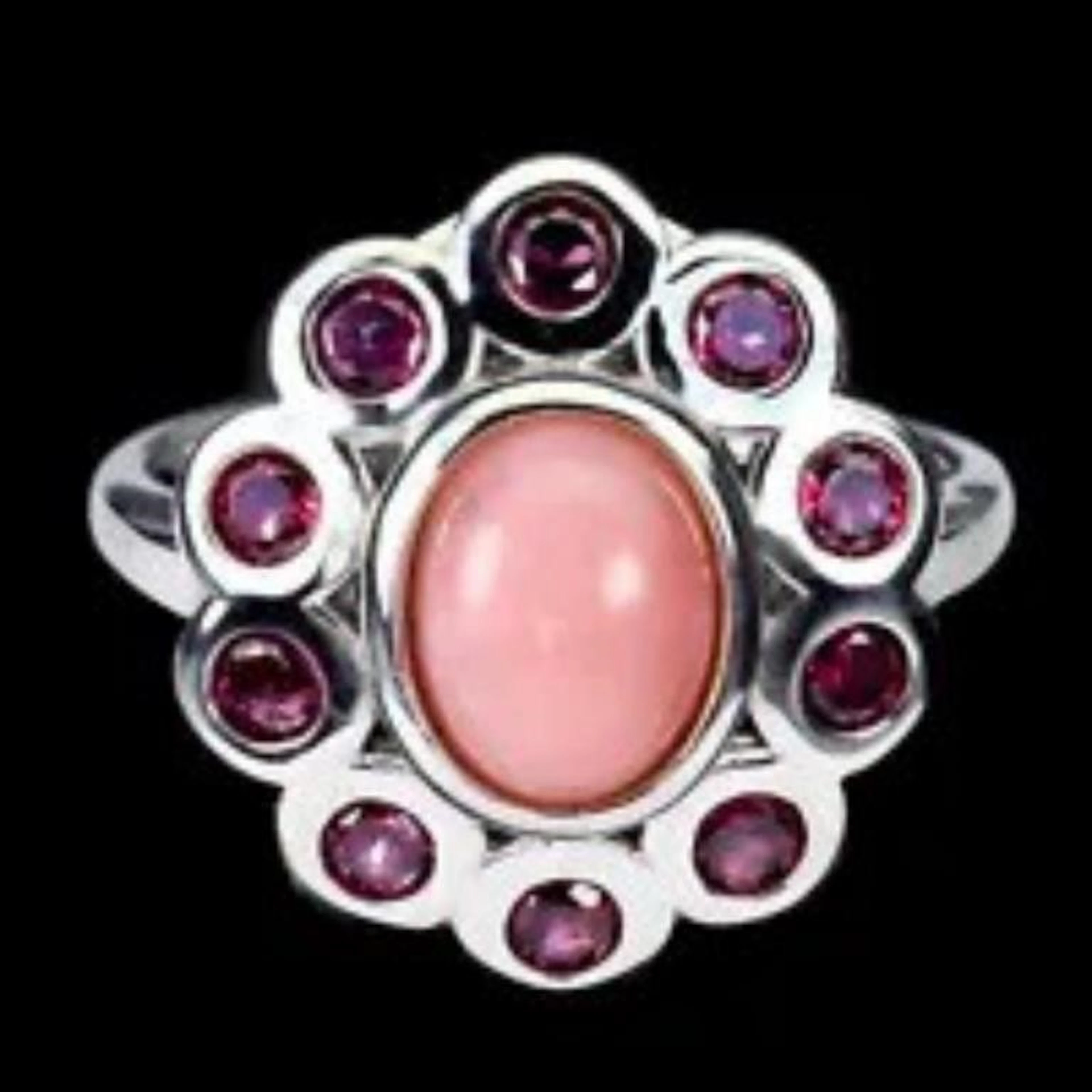 Natural Ethiopian Pink Opal Rhodolite Garnet Ring