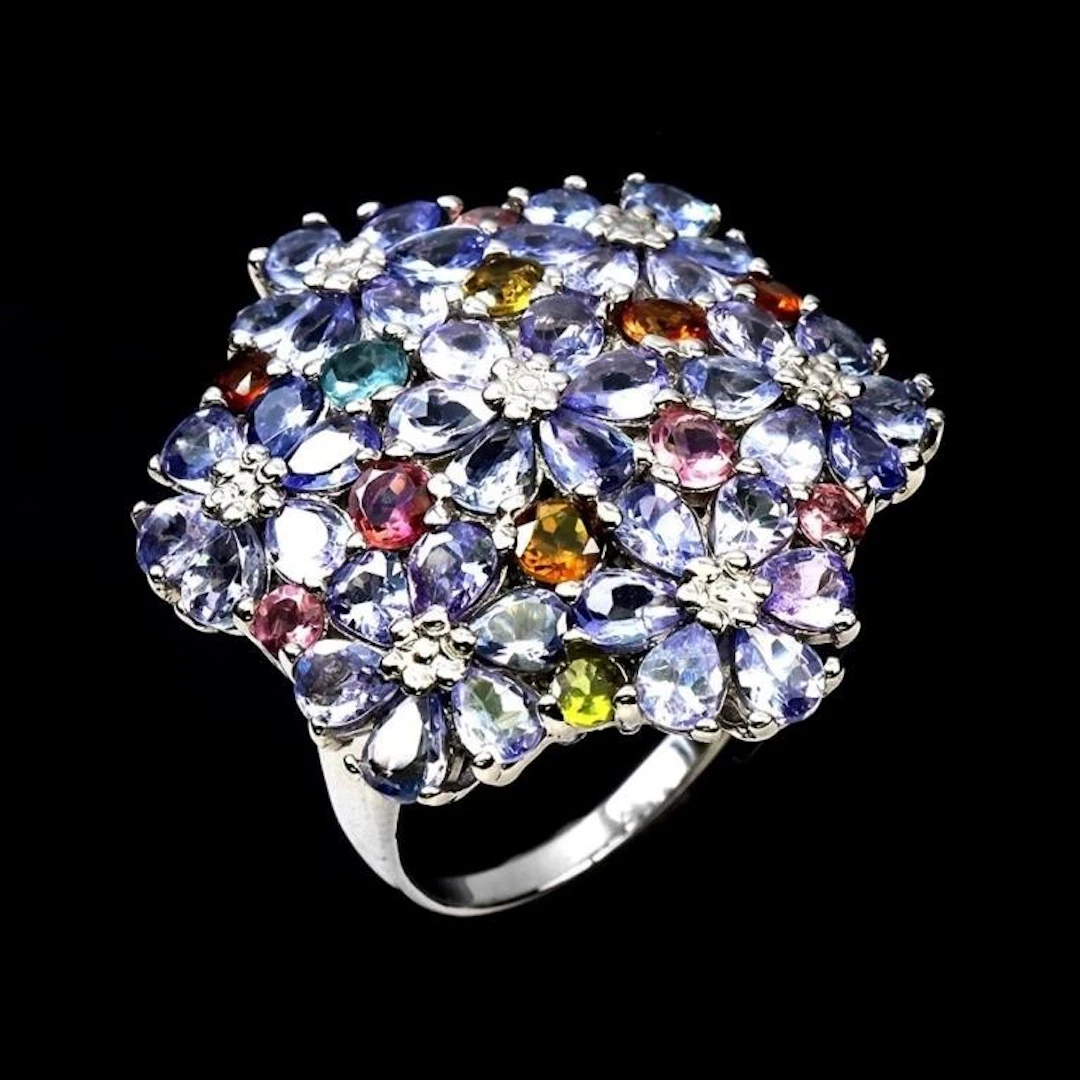 Natural Violet Blue Tanzanite Tourmaline Ring