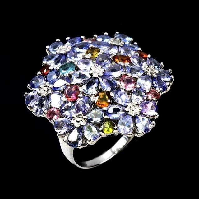 Natural Violet Blue Tanzanite Tourmaline Ring