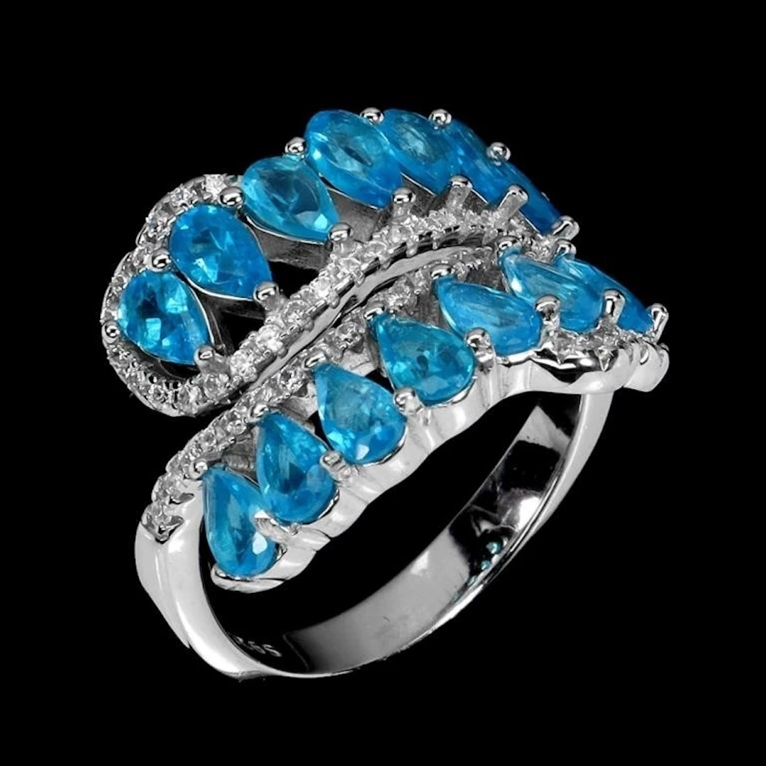 Natural Rare Brazil Blue Apatite Ring