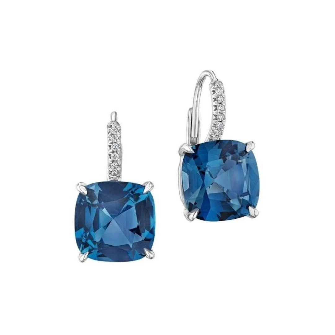 Gold Natural London Topaz Diamonds Drop Earrings