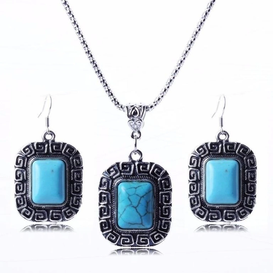 Turquoise Antique Silver Necklace Set