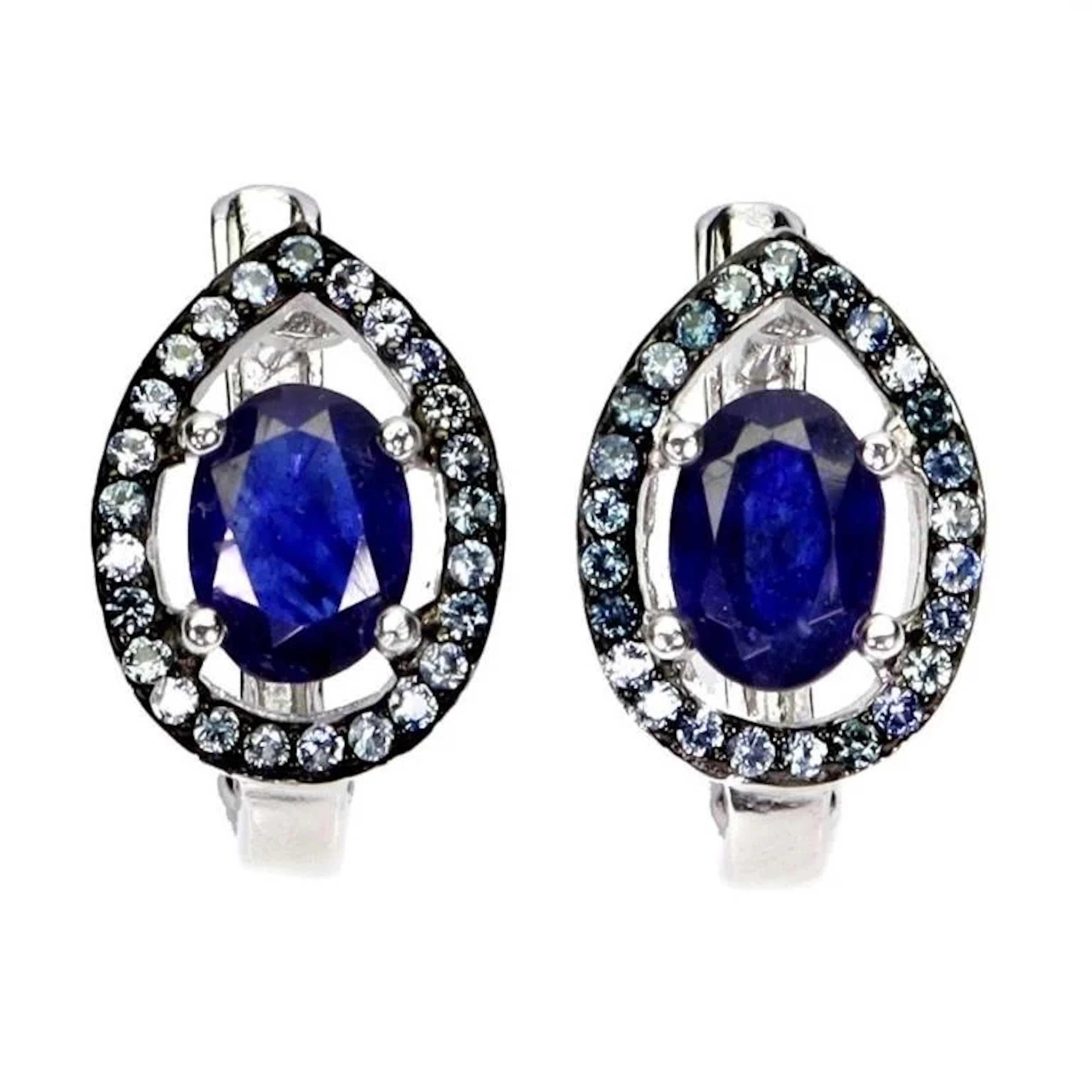 Natural Oval Intense Blue Sapphire Earraings