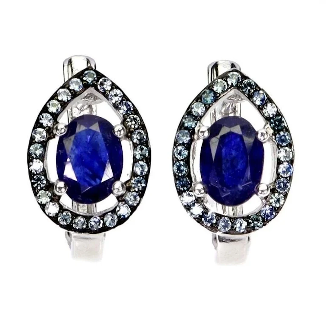 Natural Oval Intense Blue Sapphire Earraings