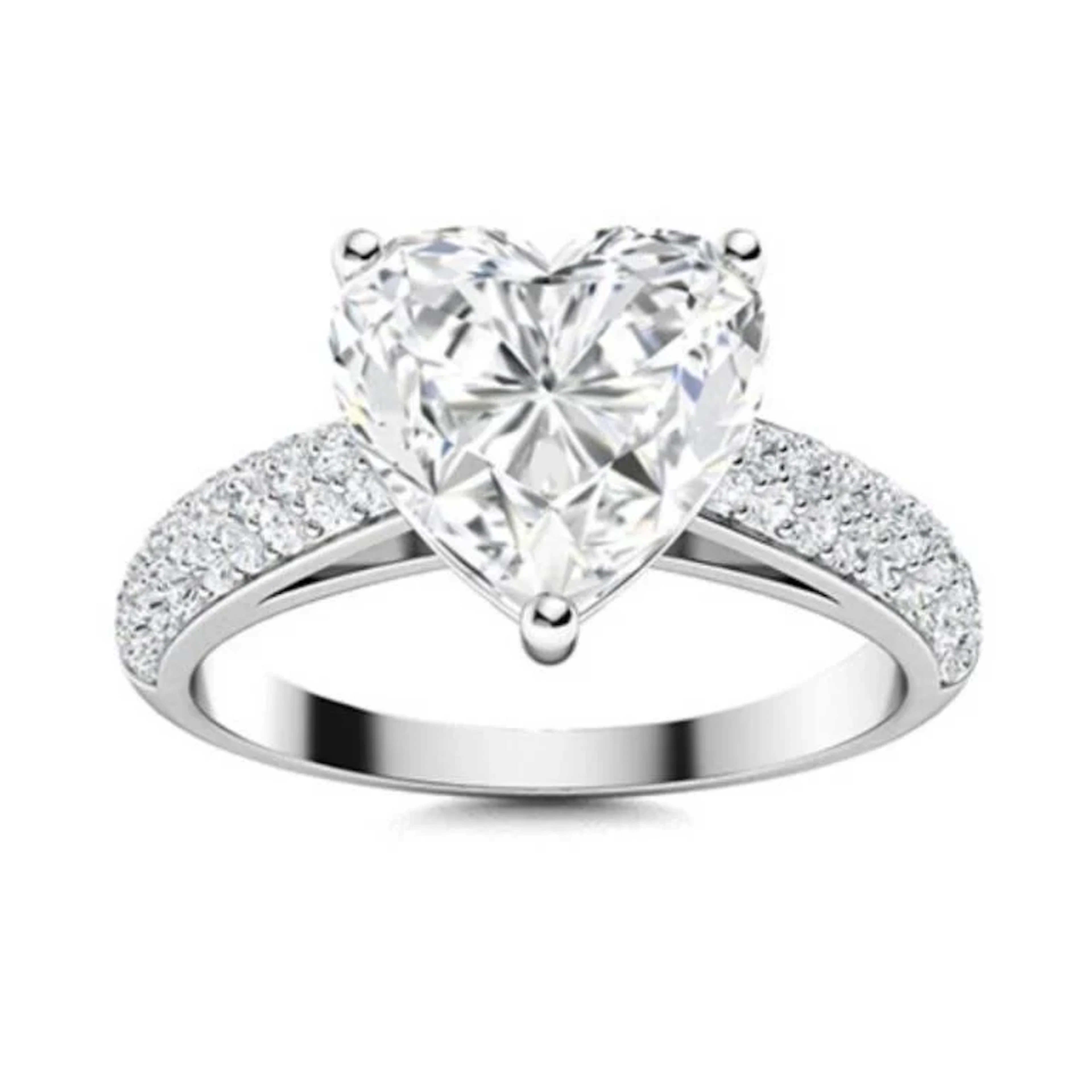 Gold Brilliant White Heart Diamond 2.50 Cts Ring