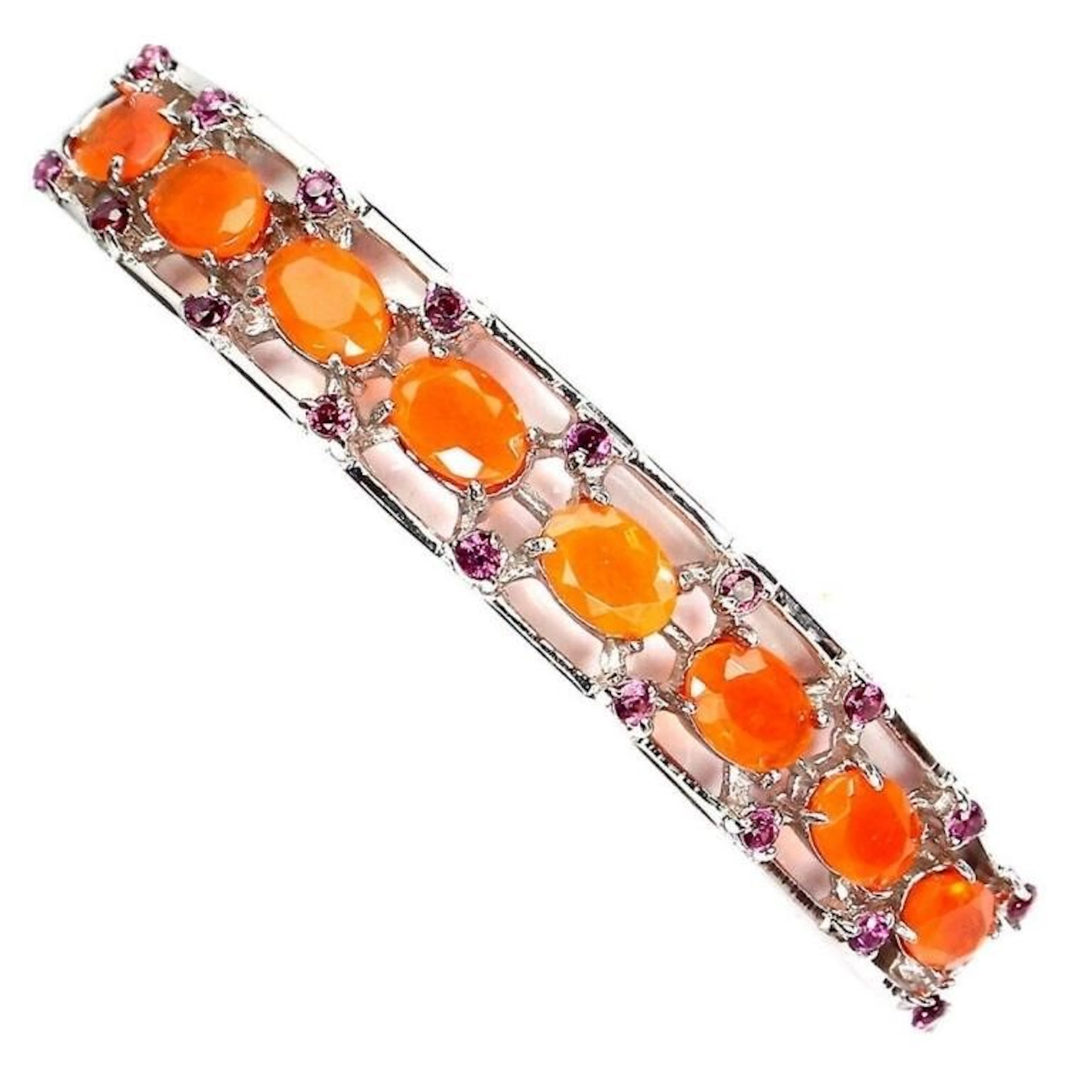 Natural Ethiopian Orange Opal & Rhodolite Bangle