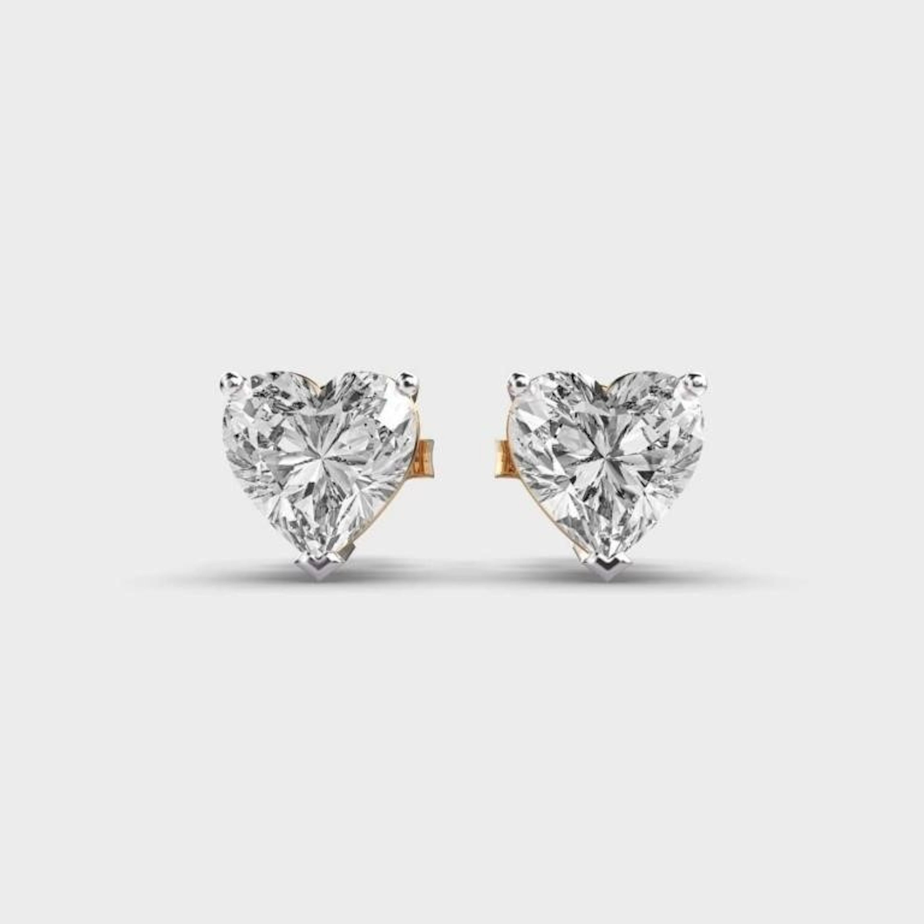 Gold & White Diamonds 3 Cts Hearts Ear Studs