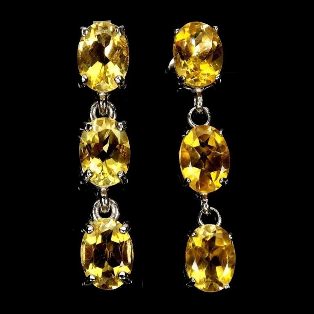 Natural Oval Citrine Tripple drop Earrings
