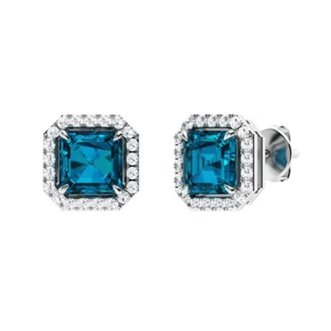 Gold Natural London Topaz Diamonds EarStuds