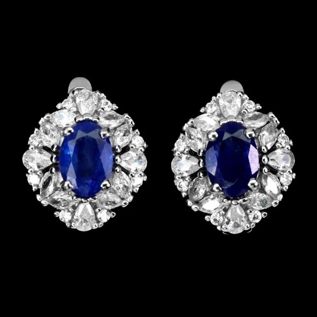 Natural Oval Blue Sapphire Earrings