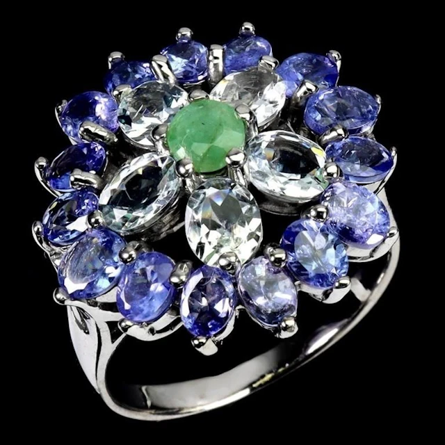 Natural Tanzanite & Aquamarine Ring