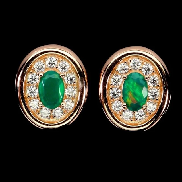 Natural Oval Green Fire Opal Earstuds