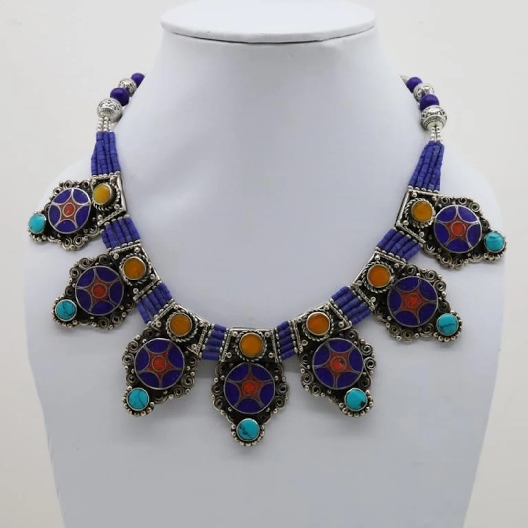 Tibet Natural Stone Tribal Queen Royal Necklace