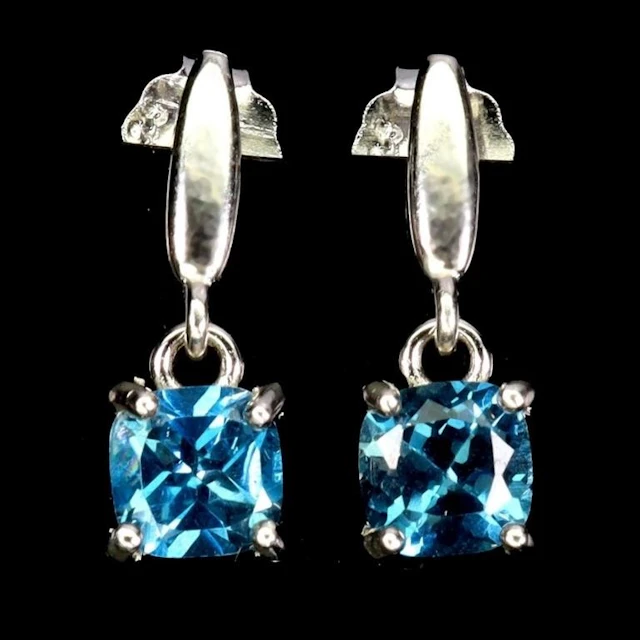 Natural Cushion London Topaz Earrings