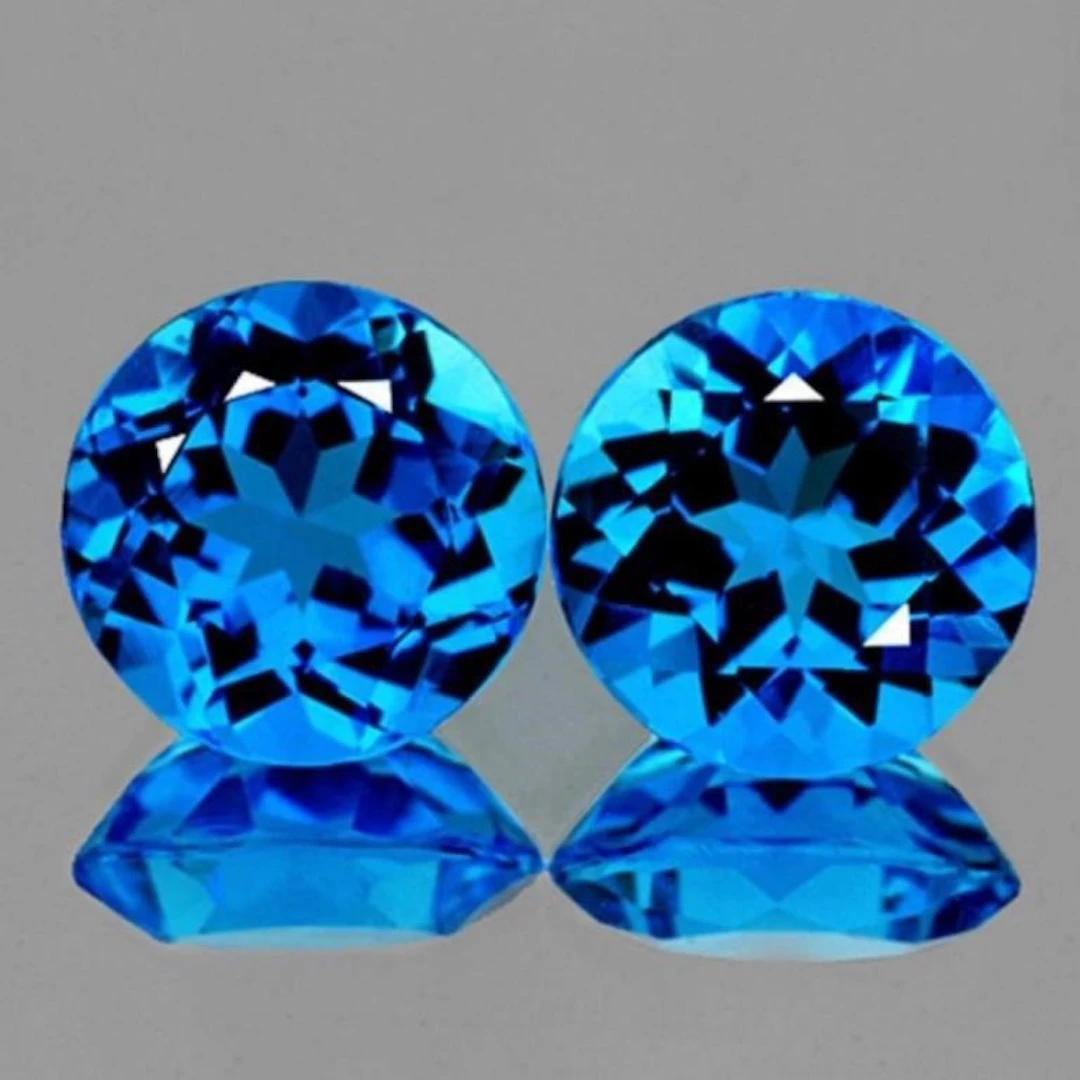 Natural AAA Swiss Blue Topaz Pair 10.00 MM - Flaw