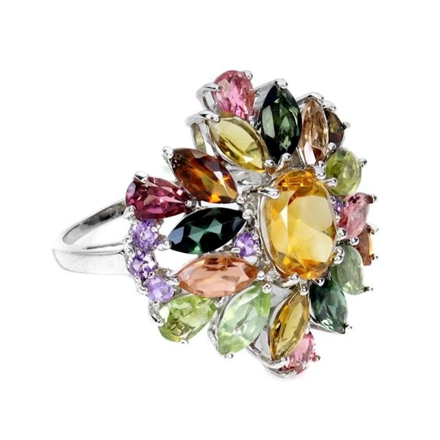 Natural Citrine Amethyst Tourmaline Ring
