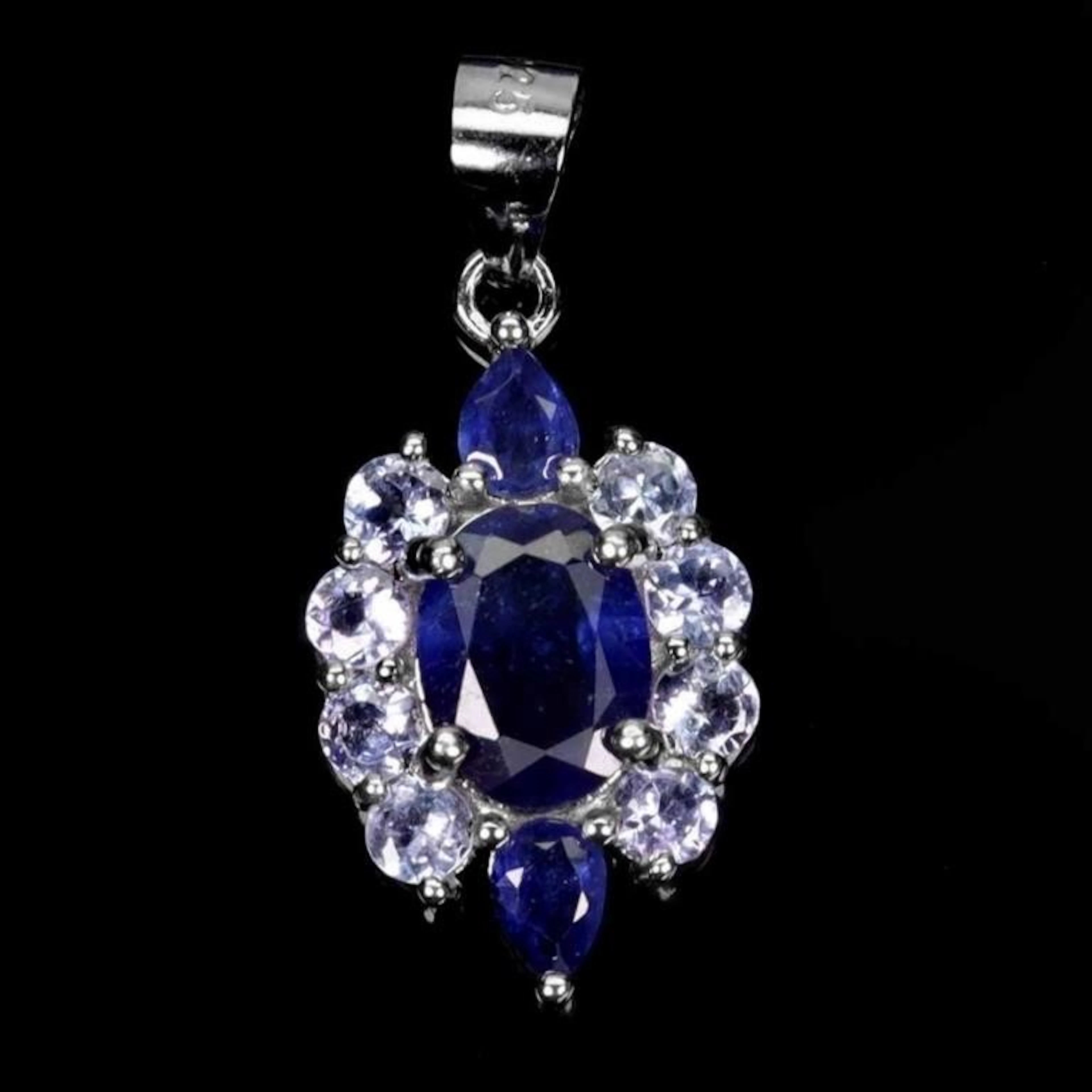 Natural Intense Blue Sapphire Tanzanite Pendant