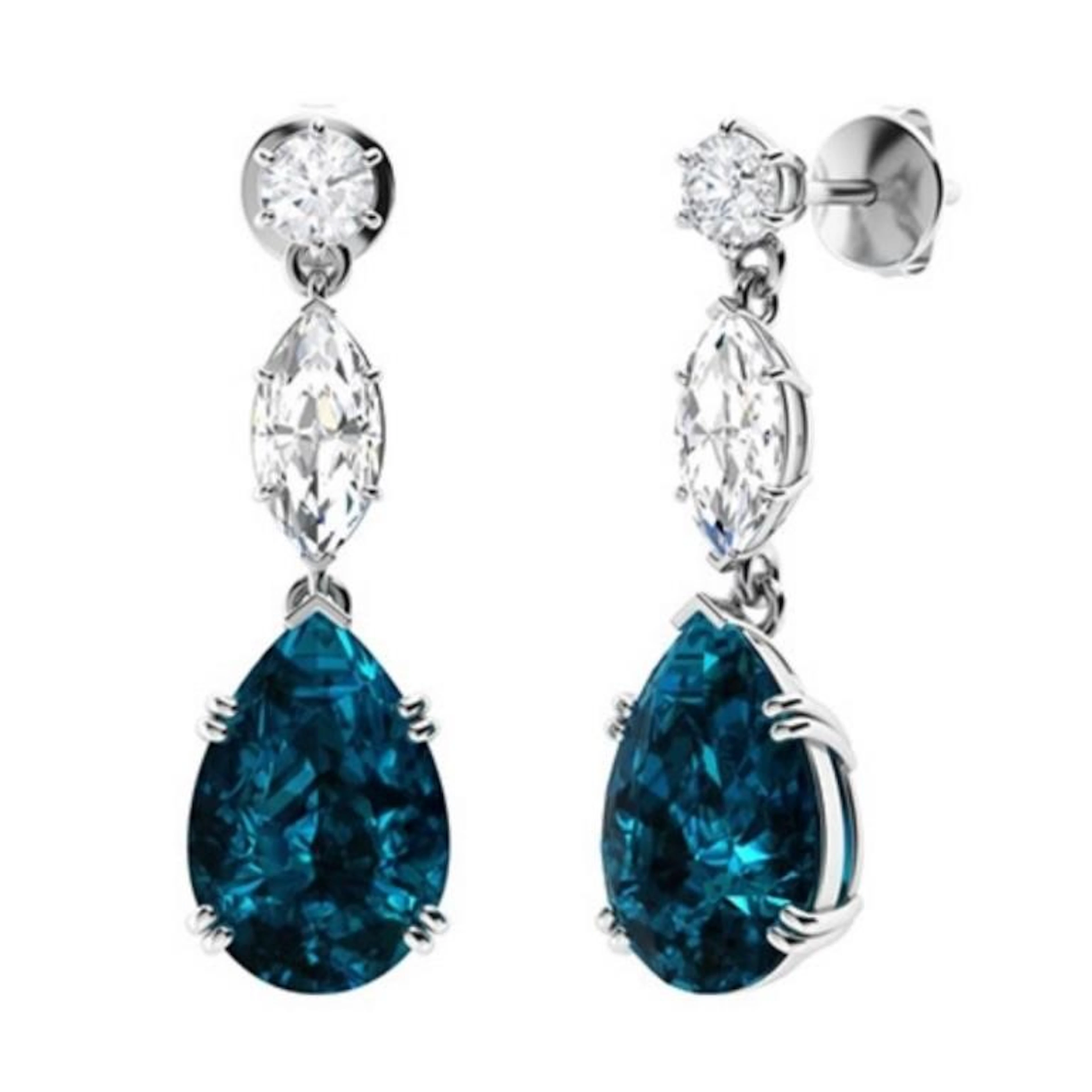 Gold Natural London Topaz Diamonds Drop EarRings
