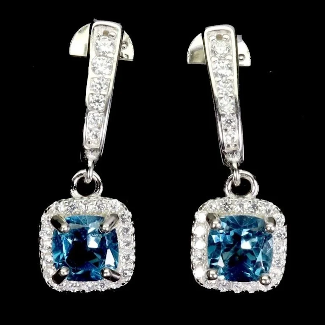 Natural Cushion London Topaz Earrings