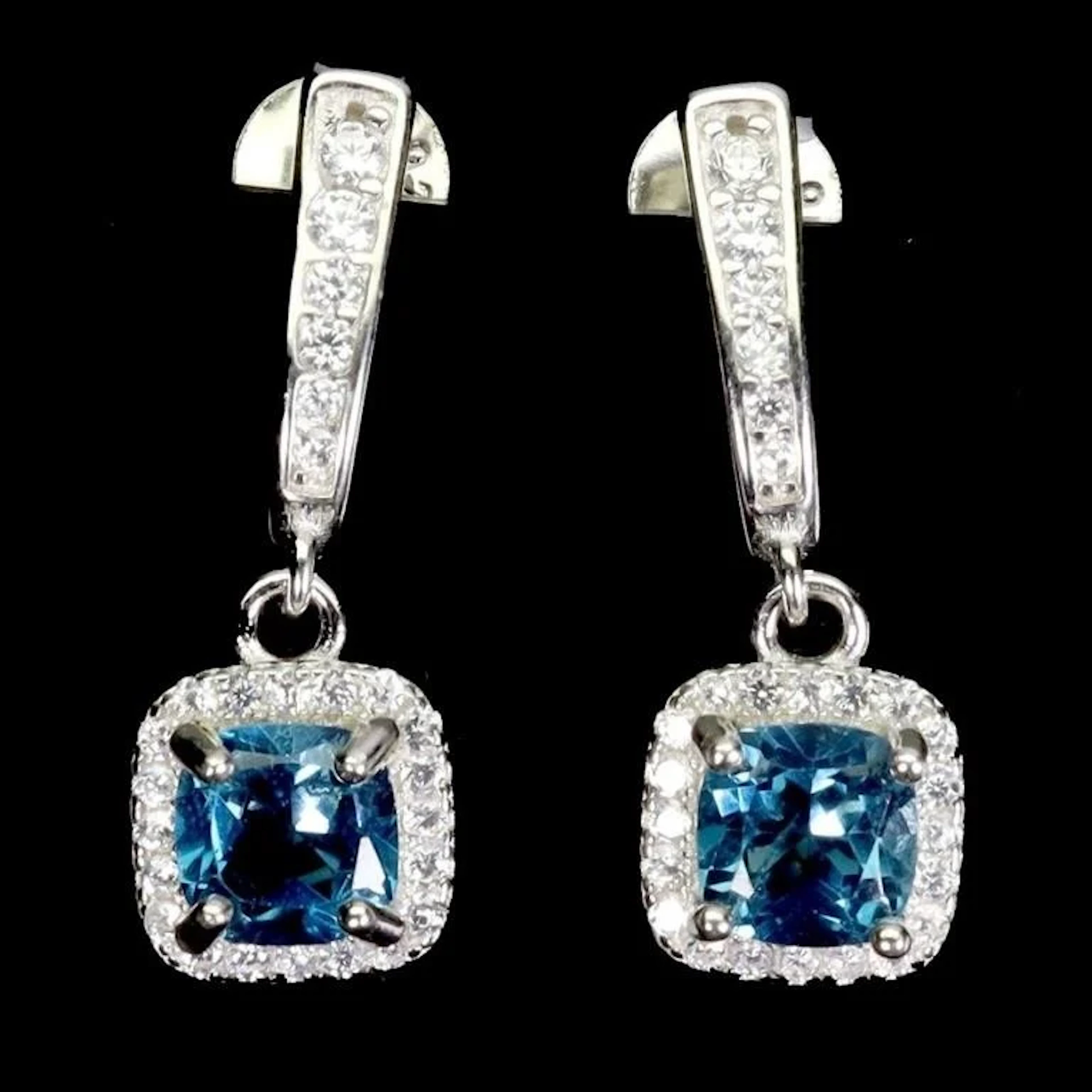 Natural Cushion London Topaz Earrings