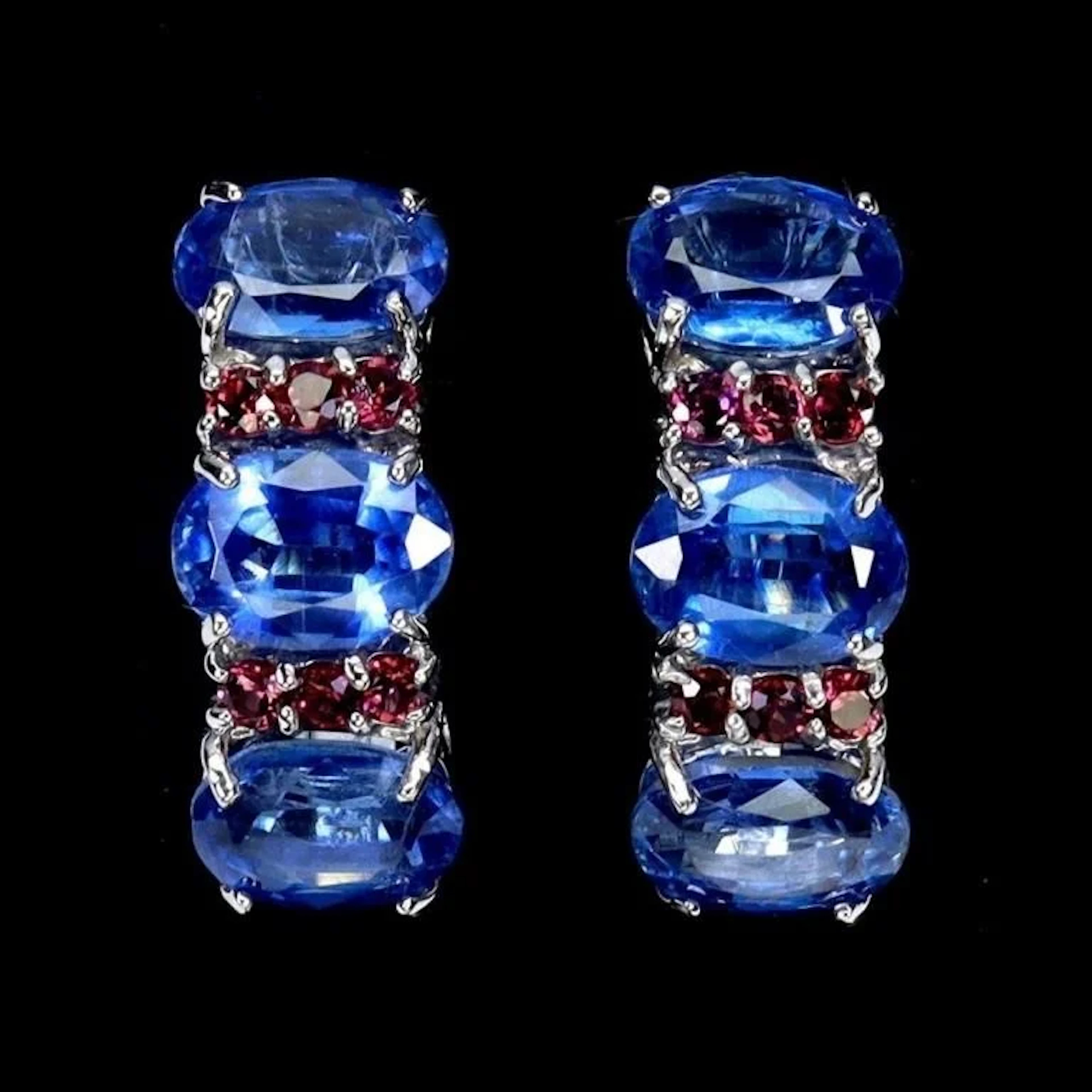 Natural Cornflower Blue Kyanite Rhodolite Earrings