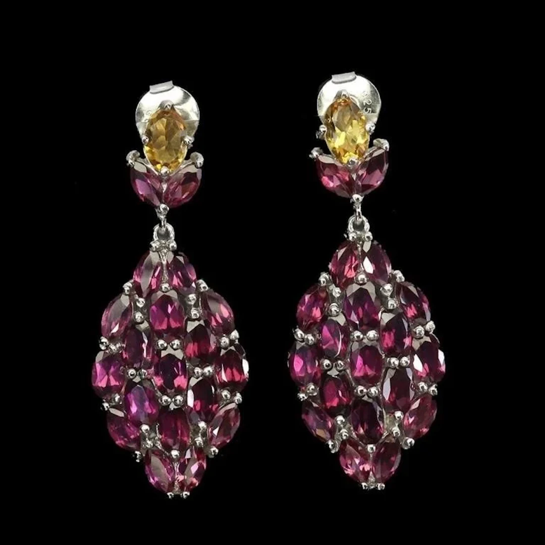 Natural Citrine Rhodolite Garnet Earrings