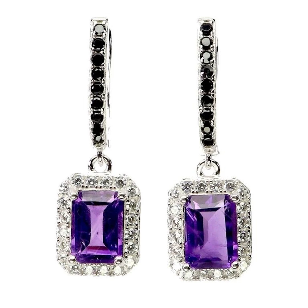 Natural Amethyst & Black Spinel Earrings