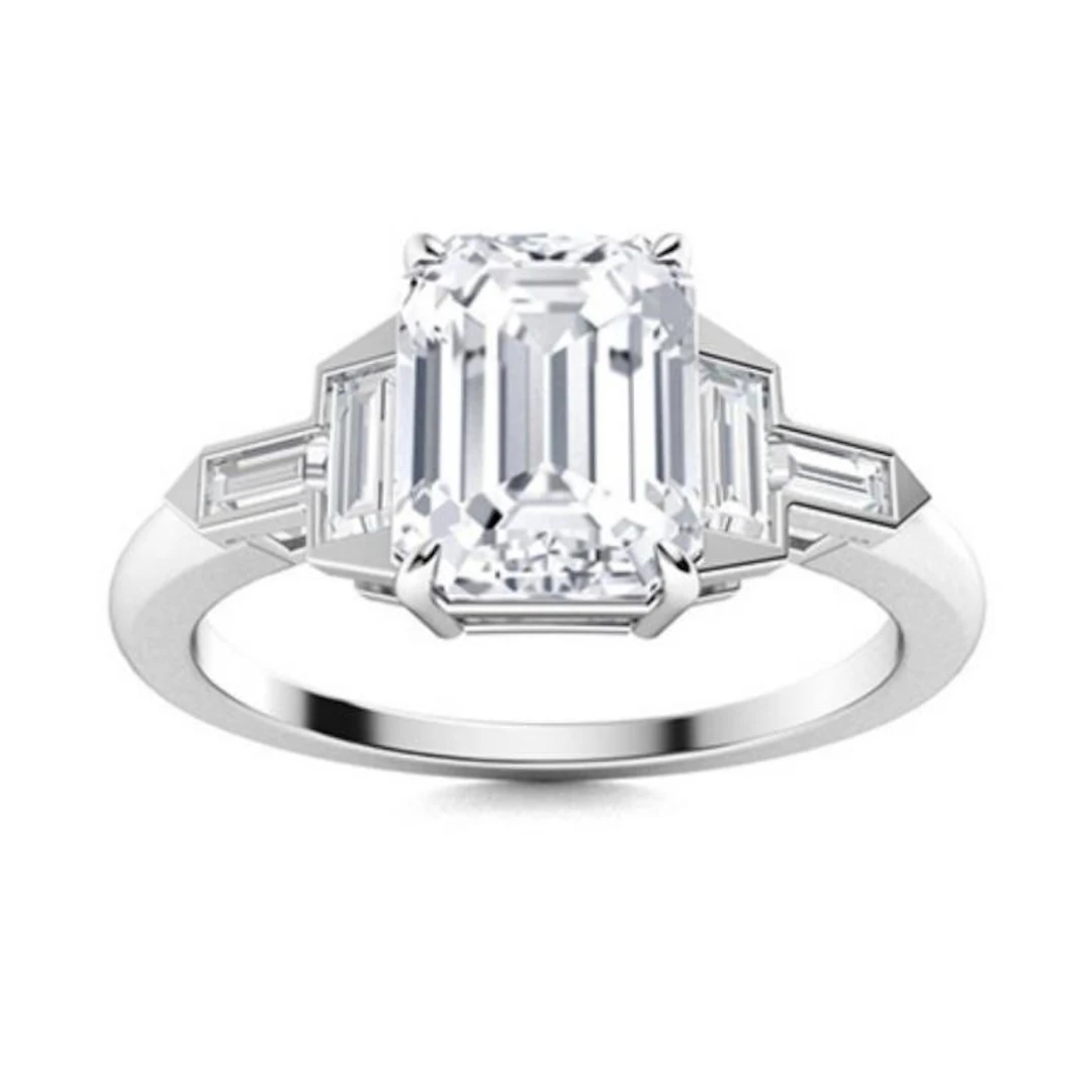 Gold & Lab Octagon Diamond 3.50 Cts Ring - E/VVS