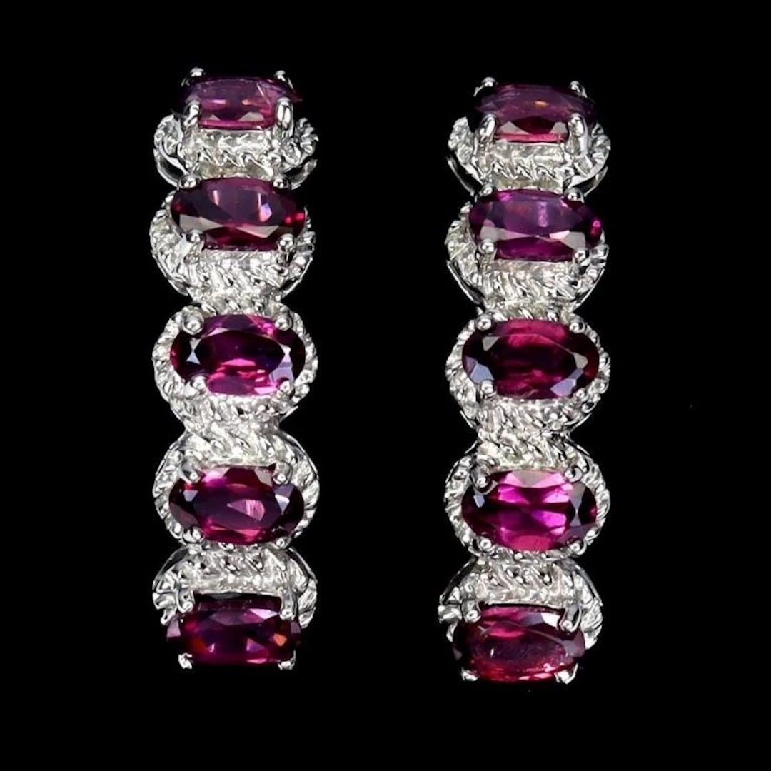 Natural Oval Rhodolite Garnet Sapphire Earrings