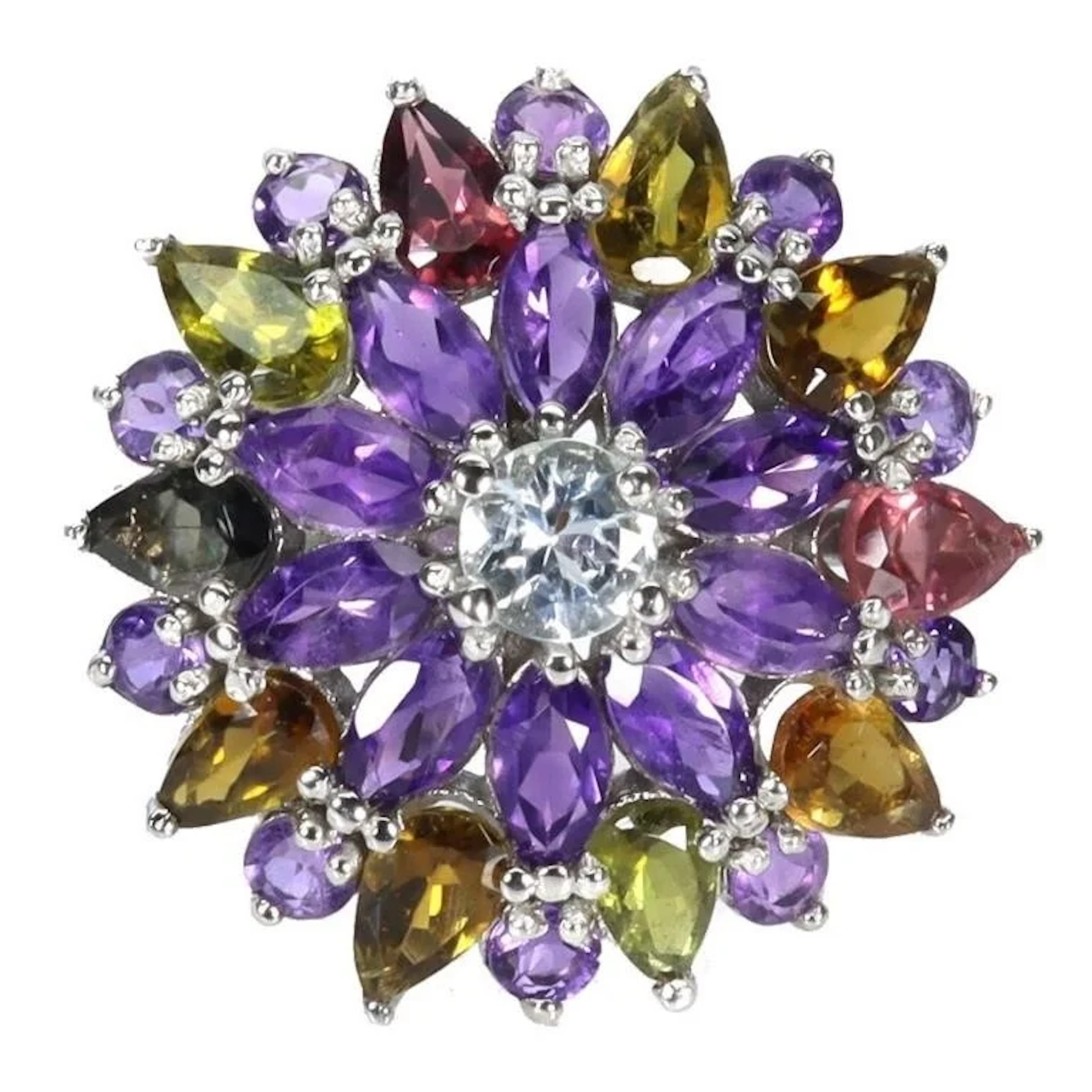 Natural Amethyst Tourmaline Aquamarine Ring