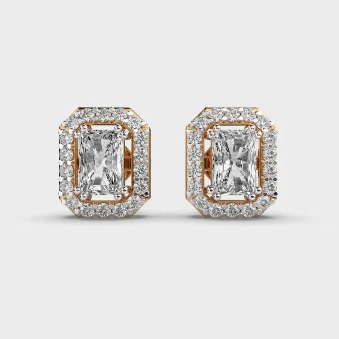 Gold & White Diamond 2.50 Cts Earrings Studs