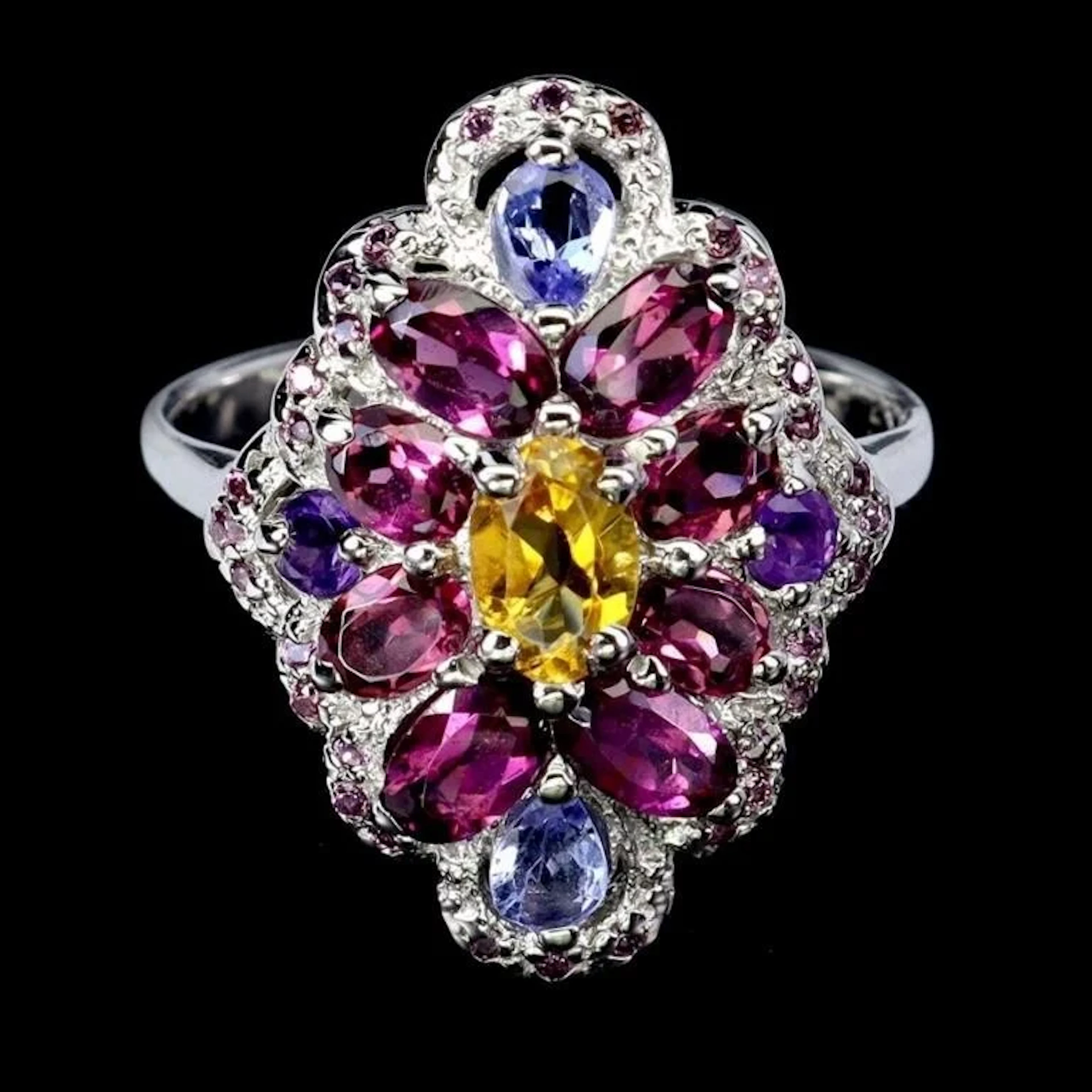 Natural Citrine Amethyst Tanzanite Ring