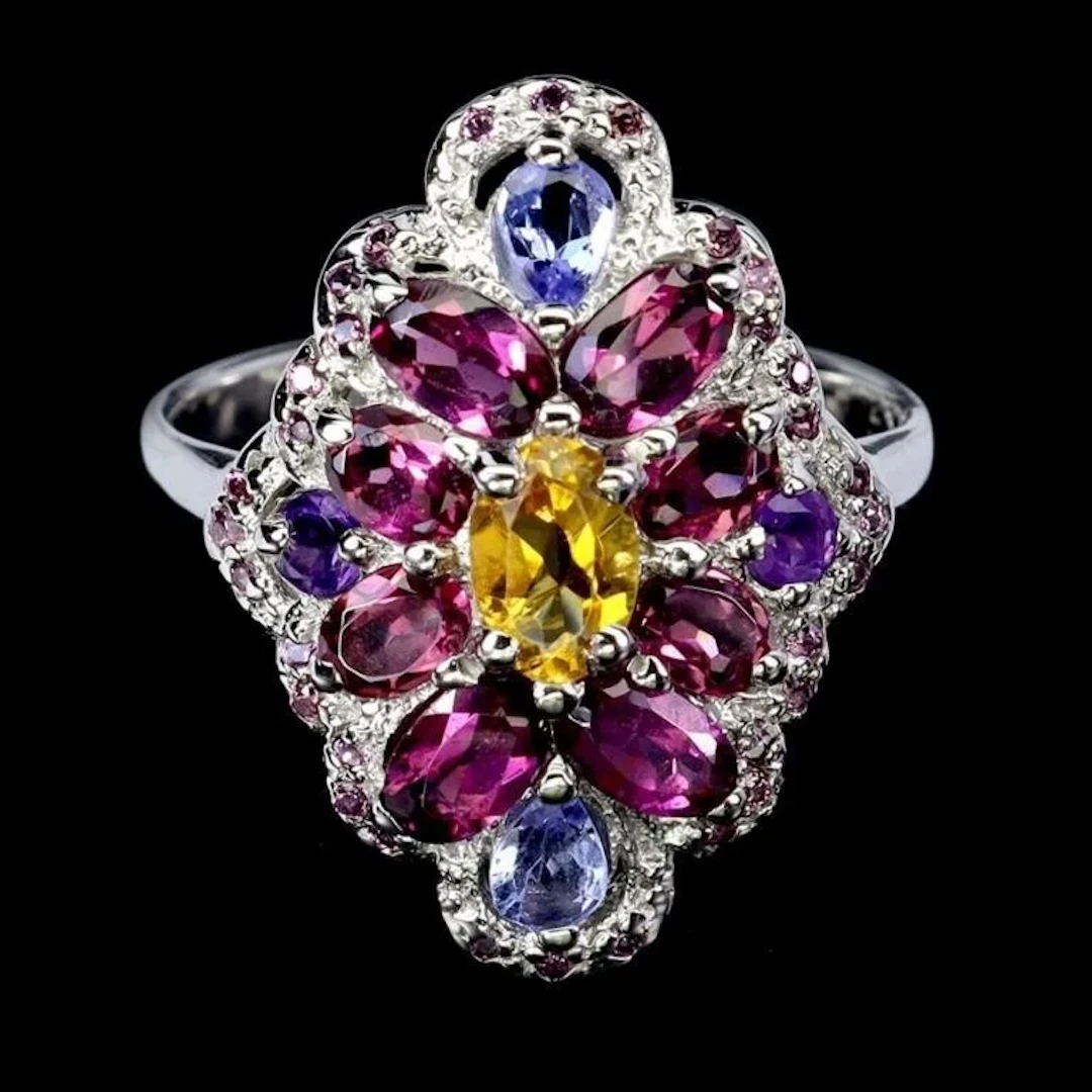 Natural Citrine Amethyst Tanzanite Ring