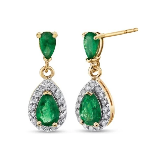 Emerald & Diamond 14k Gold Drop EarRing