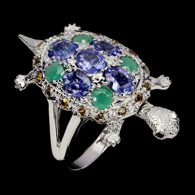 Natural Tanzanite Emerald Rhodolite Ring