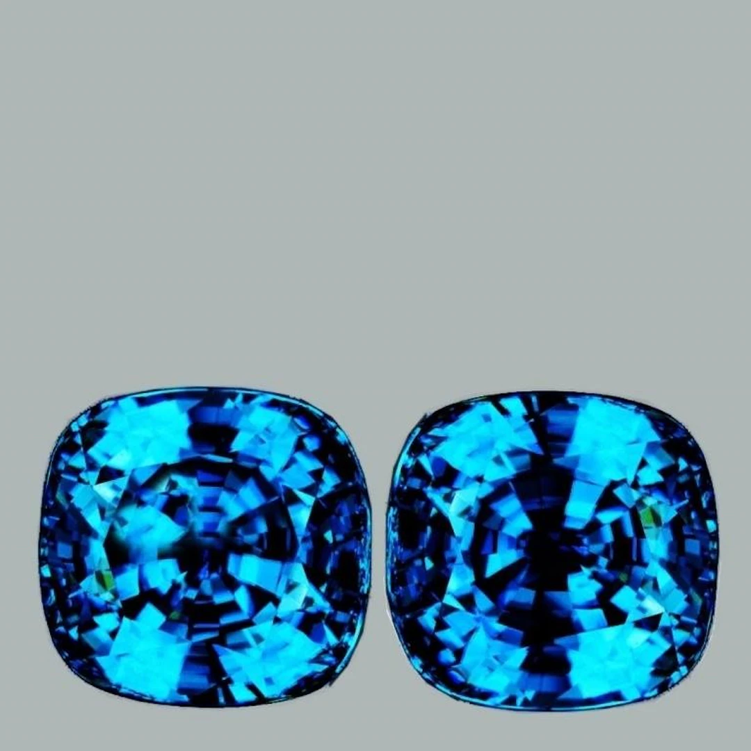 Natural Cambodian Intense Blue Zircon Pair [Flawle