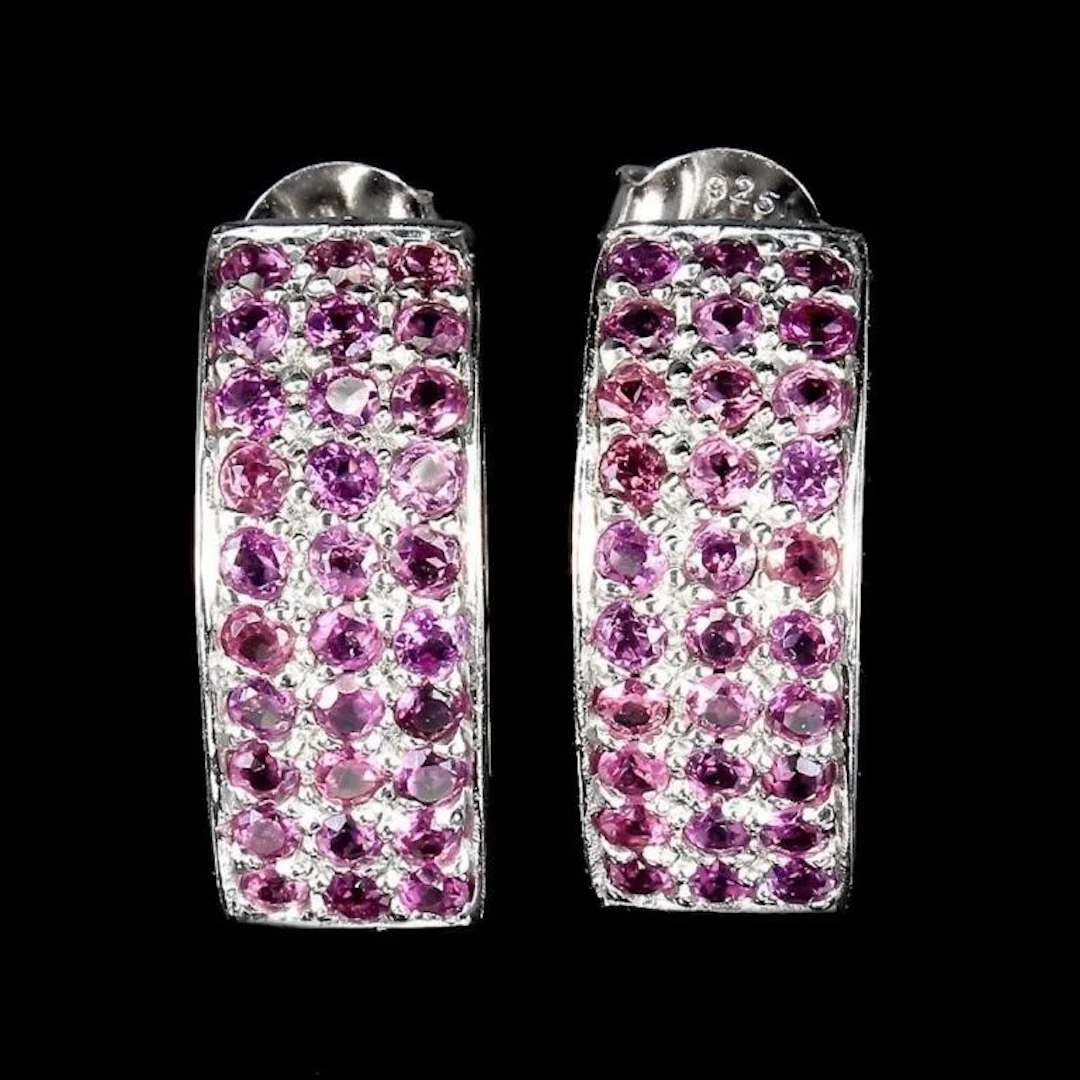 Natural Round Rhodolite Garnet Earrings