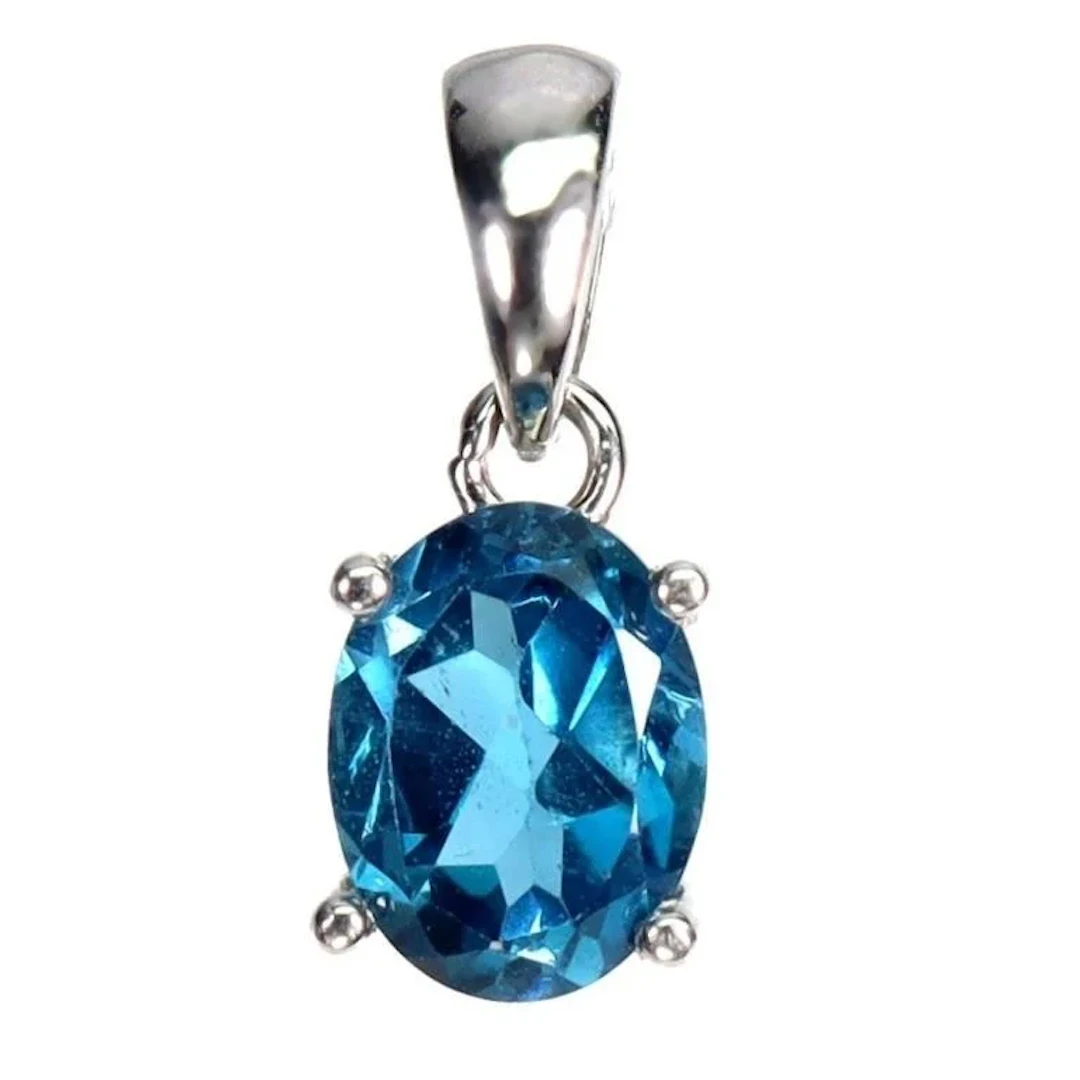 Natural Oval Brazil London Blue Topaz Pendant